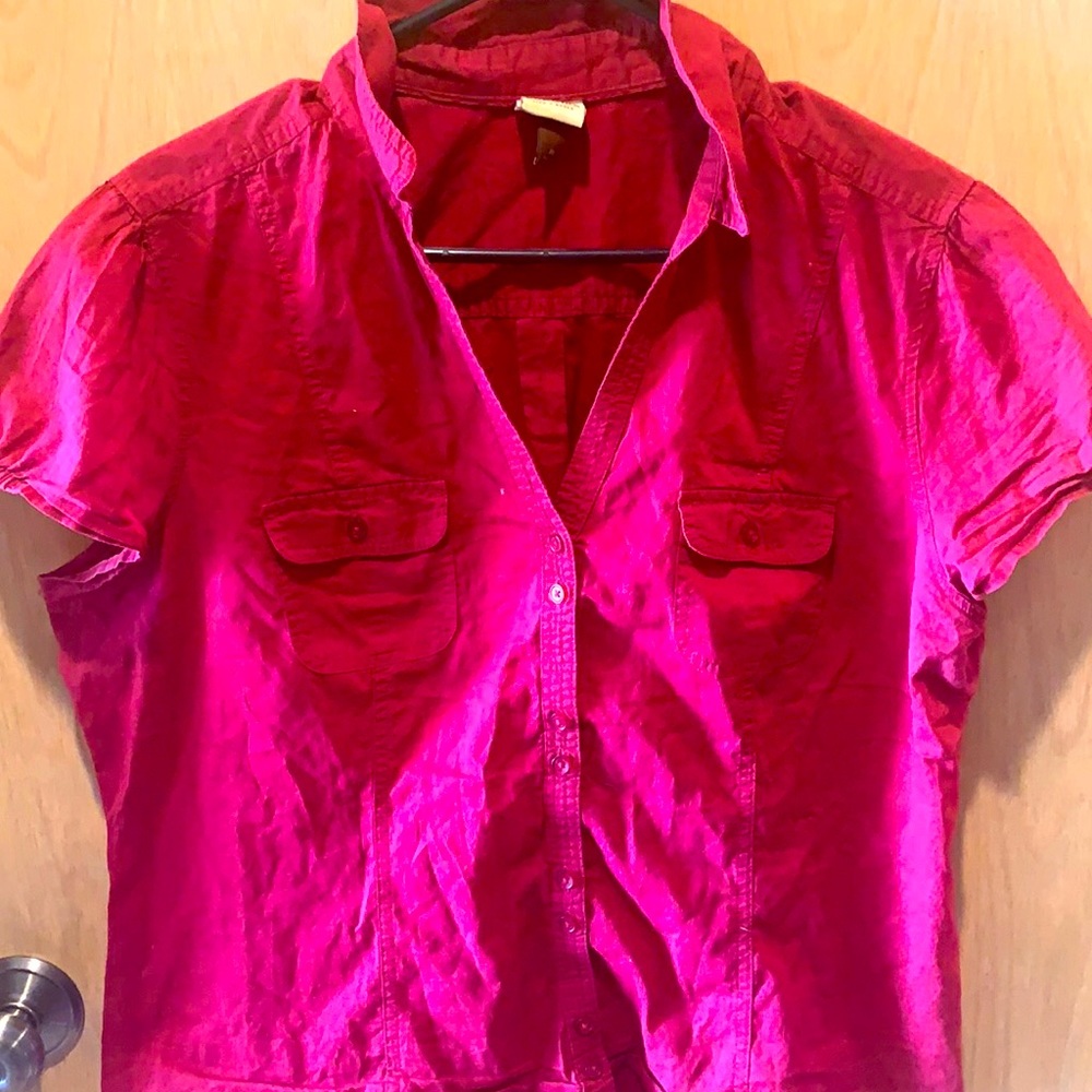 Maroon Sonoma short sleeve button up V-neck